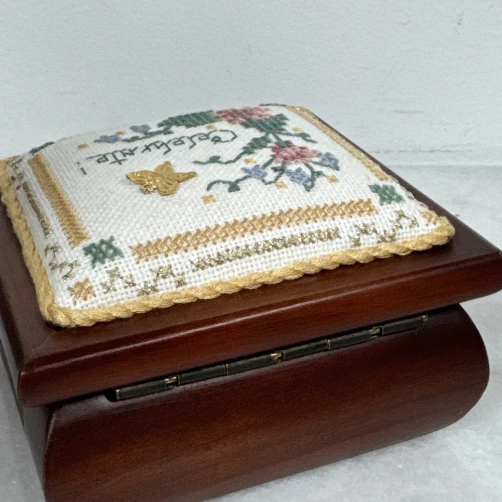 Vintage Jewelry Trinket Box Needlepoint 2x4